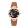 Detail of rose gold bezel with rhinestones and butterfly patterns on the black dial - Brown