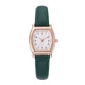 Vintage tonneau quartz watch for women with green leather strap and rose gold case - Green