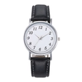 Minimalist men's quartz wristwatch with black leather strap and white dial face - Black Strap White Dial