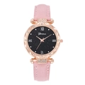 Vue détaillée de la montre pour femme or rose avec cadran étoilé et bracelet en cuir rose - Rose