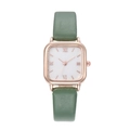 Vintage small square quartz watch for women with rose gold case and green leather strap - Green