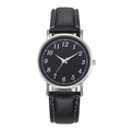 Classic men's quartz watch with black leather strap and silver case on white background - Black Strap Black Dial