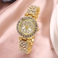 Orologio da donna dorato con strass e quadrante floreale su sfondo di seta rosa - Oro