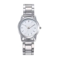 Classic silver stainless steel watch with a white textured dial and diamond accent - Silver White