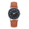 Classic men's quartz watch with brown leather strap and minimalist black dial - Brown Strap Black Dial