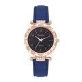 Montre à quartz étoilée pour femme avec boîtier or rose strass et bracelet en cuir bleu - Bleu