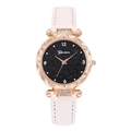 Close-up of Geneva starry sky watch with sparkling rhinestones and white leather strap - White