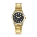 Classic gold metal watch featuring a black round dial and luxury three-row link bracelet - Gold