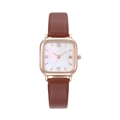 Vintage square quartz watch with rose gold case and brown leather strap for women - Brown