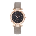 Montre quartz femme avec cadran ciel étoilé, boîtier strass or rose et bracelet gris - Gris