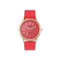 Chic women's quartz watch with a vibrant red glitter dial and rose gold alloy case - Red