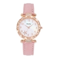 Inschic rose gold women's watch featuring a white floral dial and pink leather strap - Pink