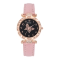Detail of rose gold watch case with crystal bezel and embossed butterfly dial pattern - Pink