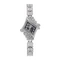 Elegant silver quartz watch for women with rhinestone fan-shaped case and black dial - Silver Band Black Dial