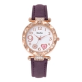 Detail of rose gold rhinestone bezel watch with heart dial and purple suede strap - Purple