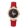Elegant ladies quartz watch with butterfly dial and red suede strap on white background - Red