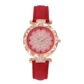 Elegante Damenuhr mit rotem Wildlederarmband und roségoldener Blumen-Diamant-Lünette - Rot