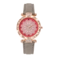 Elegante Damenquarzuhr mit Roségold-Strassgehäuse und rotem Zifferblatt mit Blumen - Grau
