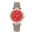 Macro detail of rose gold watch case with crystal bezel and floral red dial pattern - Gray