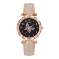 Fashion women's quartz watch with butterfly dial and rose gold rhinestone bezel - Khaki