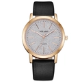 Detail of rose gold watch case with silver frosted dial and black leather strap - Black