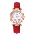 Women's rose gold quartz watch with a red leather strap and heart-themed white dial - Red