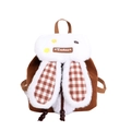 Cute kids backpack with corduroy bunny ears and plush checkerboard details for school - Brown