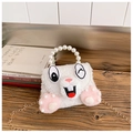 Close-up of white plush bunny bag featuring faux pearl handle and gold chain strap - White