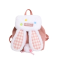 Pink plush bunny ear backpack for kids with checkered lining and soft corduroy fabric - Pink