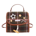 Zaino vintage a scacchi con toppa a stella e bottoni in legno stile collegiale - Marrone
