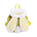 Yellow corduroy child backpack with plush rabbit ears and checkered fabric accents - Yellow