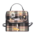 Zaino vintage a quadri con toppa a stella e bottone in legno in verde e marrone - Nero