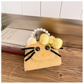 Detail of yellow plush cat bag featuring pearl handle and soft faux fur texture - Yellow Cat Print