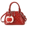 Rode schelpvormige handtas voor kinderen met witte stippen en pluchen appelhanger - Groot / Rood