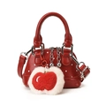 Rode gestippelde handtas voor kinderen met pluche appel hanger en schouderband - Klein / Rood