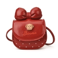 Mini red patent leather kids shoulder bag with bow and cute dog ornament - Red