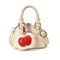 Sac coque crème chic à pois rouges avec charme pomme en peluche pour filles - Petit / Blanc