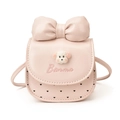 Pink girls shoulder bag with plush puppy decor and sweet bowknot detail - Pink