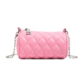 Roze cilindrische crossbodytas voor kinderen met ruitpatroon en zilveren ketting - Roze
