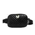Kids black quilted fanny pack with white butterfly decoration and adjustable strap - Black