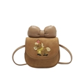 Lindo bolso bandolera de poni marrón para niñas con lazo grande y detalles bordados - Marrón