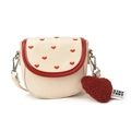 Mini bolso crema con bordado de corazón rojo y colgante de corazón de peluche - Blanco