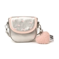 Mini bolso bandolera plateado metalizado con corazones bordados rosa y colgante - Plateado