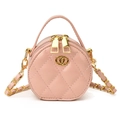 Rosa gesteppte runde Mini-Umhängetasche mit goldener Kette und metallischem Logo - Rosa
