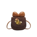 Bolso bandolera marrón oscuro para niña con bordado de poni y gran lazo de cuero - Marrón