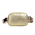Kids shiny gold waist bag with V-quilted faux leather and cute white butterfly - Gold