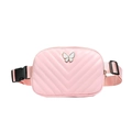 Pink quilted waist bag for kids with metal butterfly clasp and adjustable nylon strap - Pink