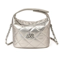 Chic silver quilted crossbody bag with metallic finish and elegant chain strap - Silver