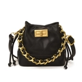 Bolso saco mini acolchado negro con cordón ajustable y cadena de metal dorado - Negro