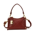 Dark red quilted crossbody bag with gold twist lock and adjustable shoulder strap - Red